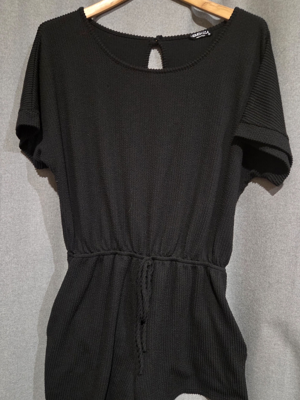 HEIMISH USA Black Short Sleeve Knit Romper with Drawstring Waist